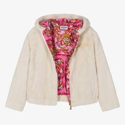 Moschino Кид-Тин-Кремовая куртка из искусственного меха | Childrensalon Outlet