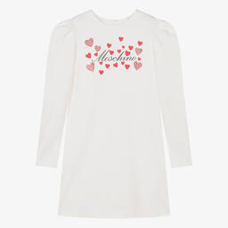 Moschino Kid-Teen-فستان عاجي اللون بتطريز ماسي أحمر تينز بناتي | Childrensalon Outlet