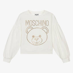 Moschino Кид-Тин-Teen Girls Ivory Studded Teddy Sweatshirt | Childrensalon Outlet
