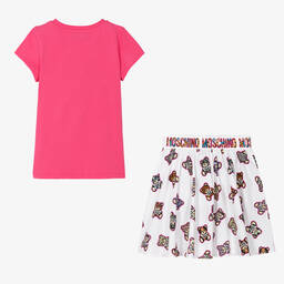 Moschino Kid-Teen-Teen Girls Pink Cotton Bear Skirt Set | Childrensalon Outlet