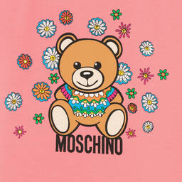 Moschino Кид-Тин-Розовая хлопковая футболка с медвежонком в цветах | Childrensalon Outlet