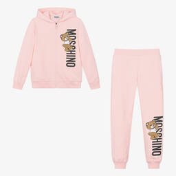 Moschino Kid-Teen-Teen Girls Pink Cotton Hooded Tracksuit | Childrensalon Outlet