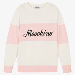 Moschino Kid-Teen-Teen Girls Pink & Ivory Striped Sweater | Childrensalon Outlet