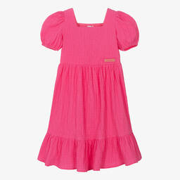 Moschino Кид-Тин-Teen Girls Pink Puffed Sleeve Cotton Dress | Childrensalon Outlet