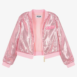 Moschino Кид-Тин-Розовая куртка-бомбер с пайетками | Childrensalon Outlet