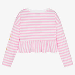 Moschino Kid-Teen-توب تينز بناتي قطن جيرسي مقلم لون زهري وأبيض | Childrensalon Outlet