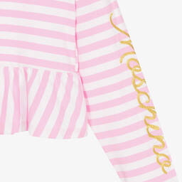 Moschino Kid-Teen-توب تينز بناتي قطن جيرسي مقلم لون زهري وأبيض | Childrensalon Outlet