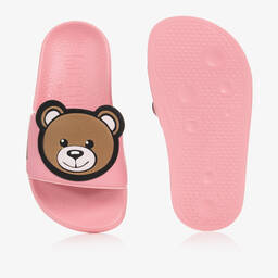 Moschino Kid-Teen-Teen Girls Pink Teddy Bear Logo Sliders | Childrensalon Outlet
