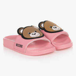 Moschino Kid-Teen-Teen Girls Pink Teddy Bear Logo Sliders | Childrensalon Outlet