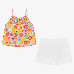 Moschino Kid-Teen-Teen Girls Pink & White Logo Shorts Set | Childrensalon Outlet