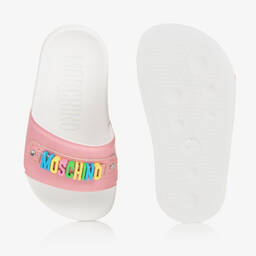 Moschino Kid-Teen-Teen Girls Pink & White Logo Sliders | Childrensalon Outlet