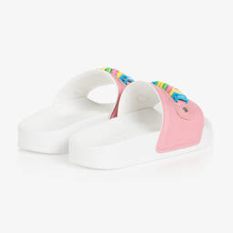 Moschino Kid-Teen-Teen Girls Pink & White Logo Sliders | Childrensalon Outlet