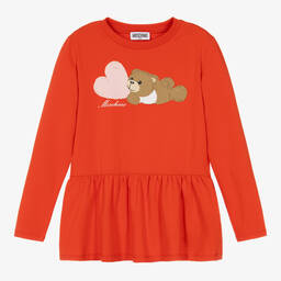 Moschino Kid-Teen-Teen Girls Red Heart Bear Cotton Top | Childrensalon Outlet