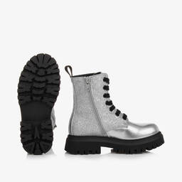 Moschino Kid-Teen-Teen Girls Silver Leather Sparkle Boots | Childrensalon Outlet