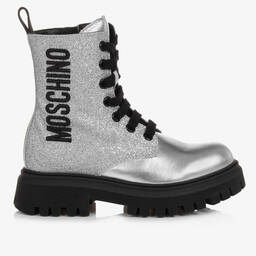 Moschino Kid-Teen-Teen Girls Silver Leather Sparkle Boots | Childrensalon Outlet