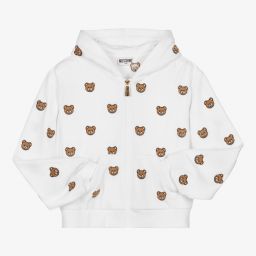 موسكينو Kid-Teen-توب بسحّاب هودي تينز بناتي قطيفة لون أبيض | Childrensalon Outlet