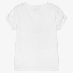 Moschino Кид-Тин-Белая хлопковая футболка с цветочным логотипом | Childrensalon Outlet