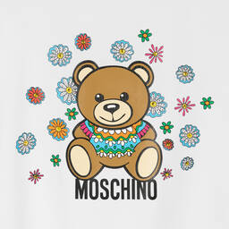 Moschino Кид-Тин-Белая хлопковая футболка с цветочным логотипом | Childrensalon Outlet