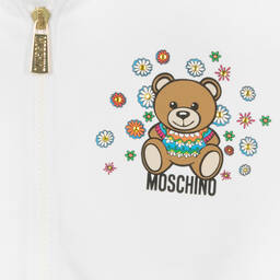Moschino Kid-Teen-توب هودي بسحّاب تينز بناتي قطن جيرسي لون أبيض | Childrensalon Outlet