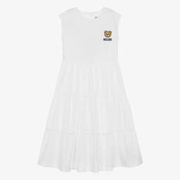 Moschino Kid-Teen-Teen Girls White Cotton Midi Dress | Childrensalon Outlet