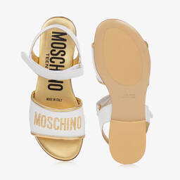 Moschino Kid-Teen-صندل جلد لون أبيض وذهبي للمراهقات | Childrensalon Outlet