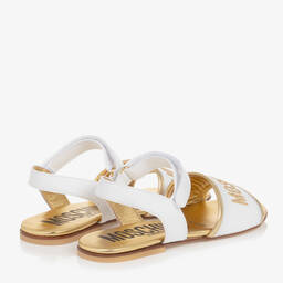 Moschino Kid-Teen-صندل جلد لون أبيض وذهبي للمراهقات | Childrensalon Outlet