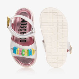 Moschino Кид-Тин-Белые кожаные сандалии | Childrensalon Outlet