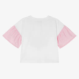 Moschino Kid-Teen-Teen Girls White & Pink Cotton Top | Childrensalon Outlet