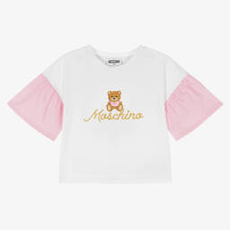 Moschino Kid-Teen-Teen Girls White & Pink Cotton Top | Childrensalon Outlet