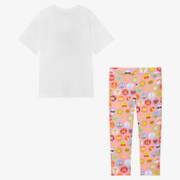 Moschino Кид-Тин-Белая футболка и розовые легинсы | Childrensalon Outlet