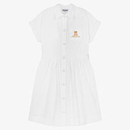 Moschino Кид-Тин-Белое платье-рубашка с медвежонком | Childrensalon Outlet