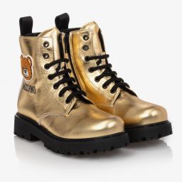 Moschino Kid-Teen-Teen Gold Logo Boots | Childrensalon Outlet