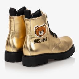 Moschino Kid-Teen-Teen Gold Logo Boots | Childrensalon Outlet