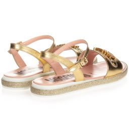 Moschino Kid-Teen-Teen Gold Logo Sandals | Childrensalon Outlet
