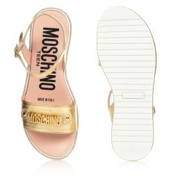 Moschino Kid-Teen-Teen Gold Logo Sandals | Childrensalon Outlet