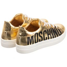 Moschino Kid-Teen-Teen Gold Logo Trainers | Childrensalon Outlet