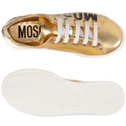 Moschino Kid-Teen-Teen Gold Logo Trainers | Childrensalon Outlet