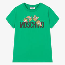 Moschino Кид-Тин-Teen Green Cotton Teddy Bear T-Shirt | Childrensalon Outlet