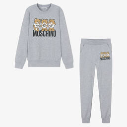 Moschino Kid-Teen-Teen Grey Cotton Teddy Bear Tracksuit | Childrensalon Outlet