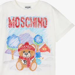 Moschino Kid-Teen-Teen Ivory Cotton Logo T-Shirt | Childrensalon Outlet