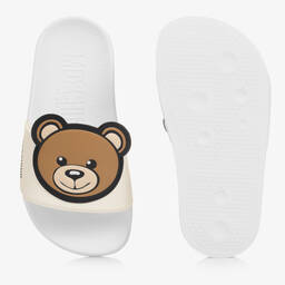 Moschino Кид-Тин-Бежевые шлепанцы с медвежатами для подростков | Childrensalon Outlet