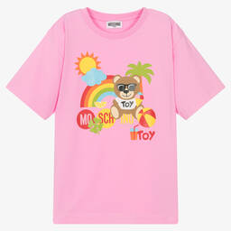 Moschino Kid-Teen-Teen Pink Cotton Teddy Bear Logo T-Shirt | Childrensalon Outlet