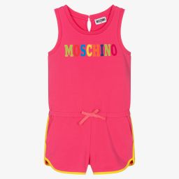 Moschino Kid-Teen-Teen Pink Logo Playsuit | Childrensalon Outlet