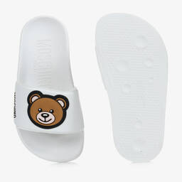 Moschino Кид-Тин-Белые шлепанцы с медвежатами для подростков | Childrensalon Outlet