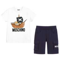 Moschino Кид-Тин-Комплект из белого топа и синих шорт для подростков | Childrensalon Outlet