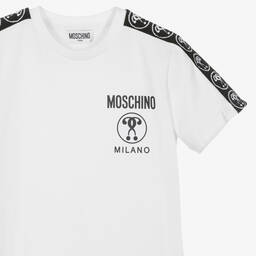 Moschino Кид-Тин-Белая хлопковая футболка с логотипной лентой | Childrensalon Outlet