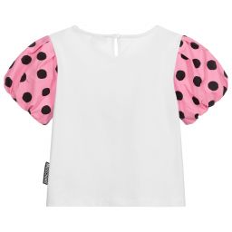 Moschino Кид-Тин-Футболка белого и розового цвета в горошек для подростков | Childrensalon Outlet
