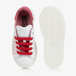 Moschino Kid-Teen-Teen White & Pink Leather Trainers | Childrensalon Outlet