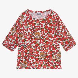 Moschino Кид-Тин-Бело-красная футболка с фруктами для подростков | Childrensalon Outlet