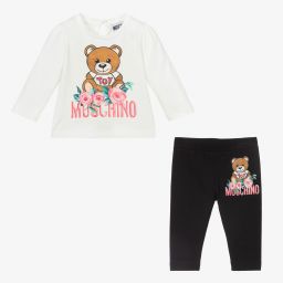 موسكينو Baby-طقم ليغنغز أطفال بناتي قطن جيرسي لون أبيض وأسود | Childrensalon Outlet